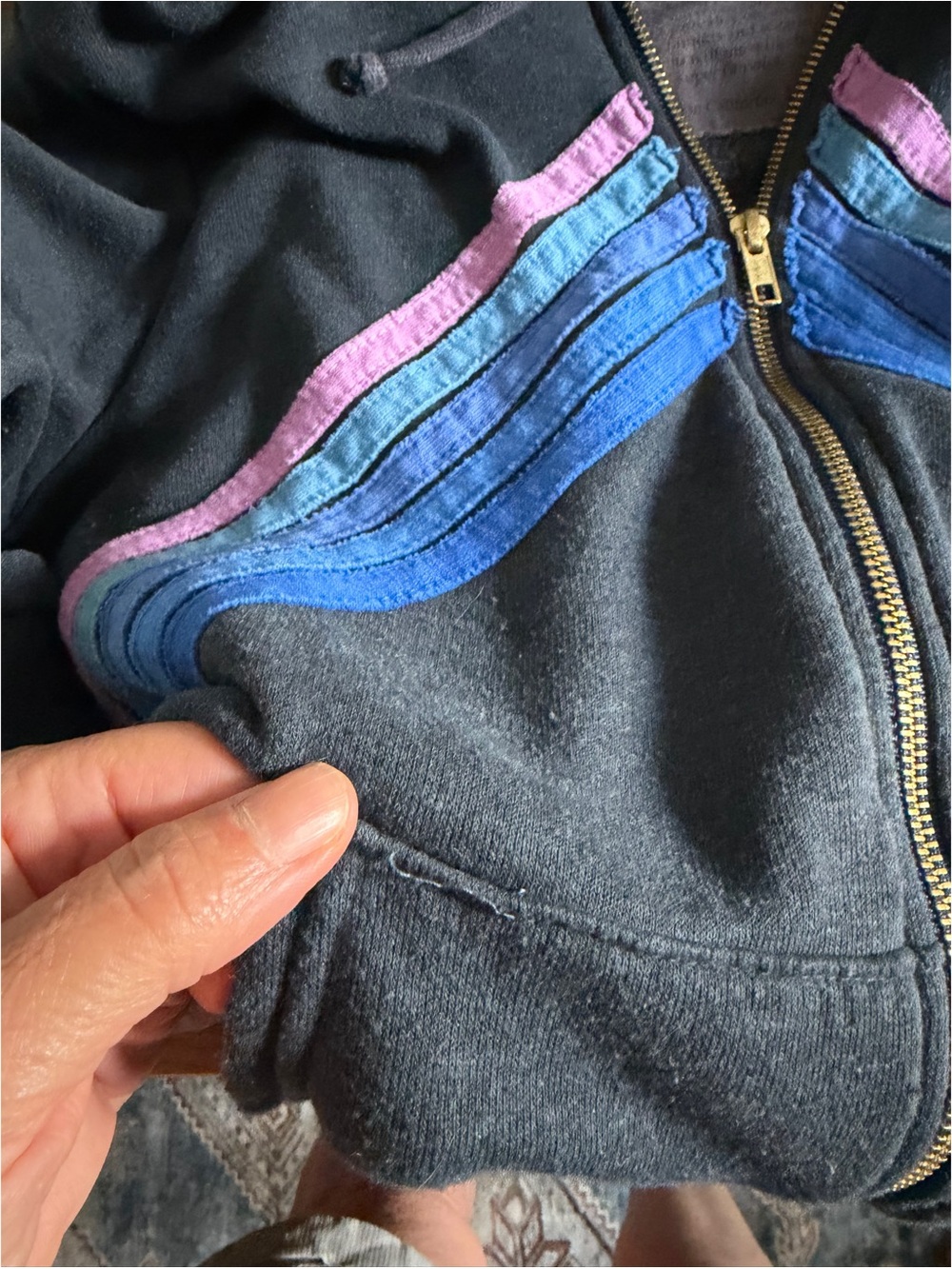 Aviator Nation Rainbow Charcoal Gray Hoodie Zip Up Sweatshirt Medium Boho - Picture 11 of 11